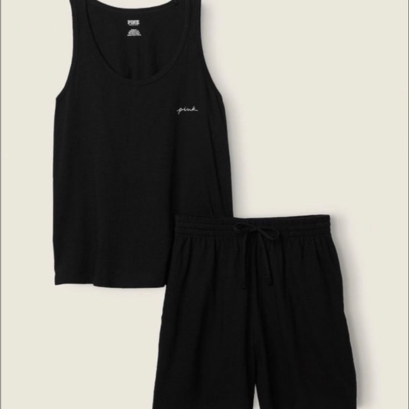 PINK COTTON SLEEP TANK + SHORT SET - Picture 2 of 4